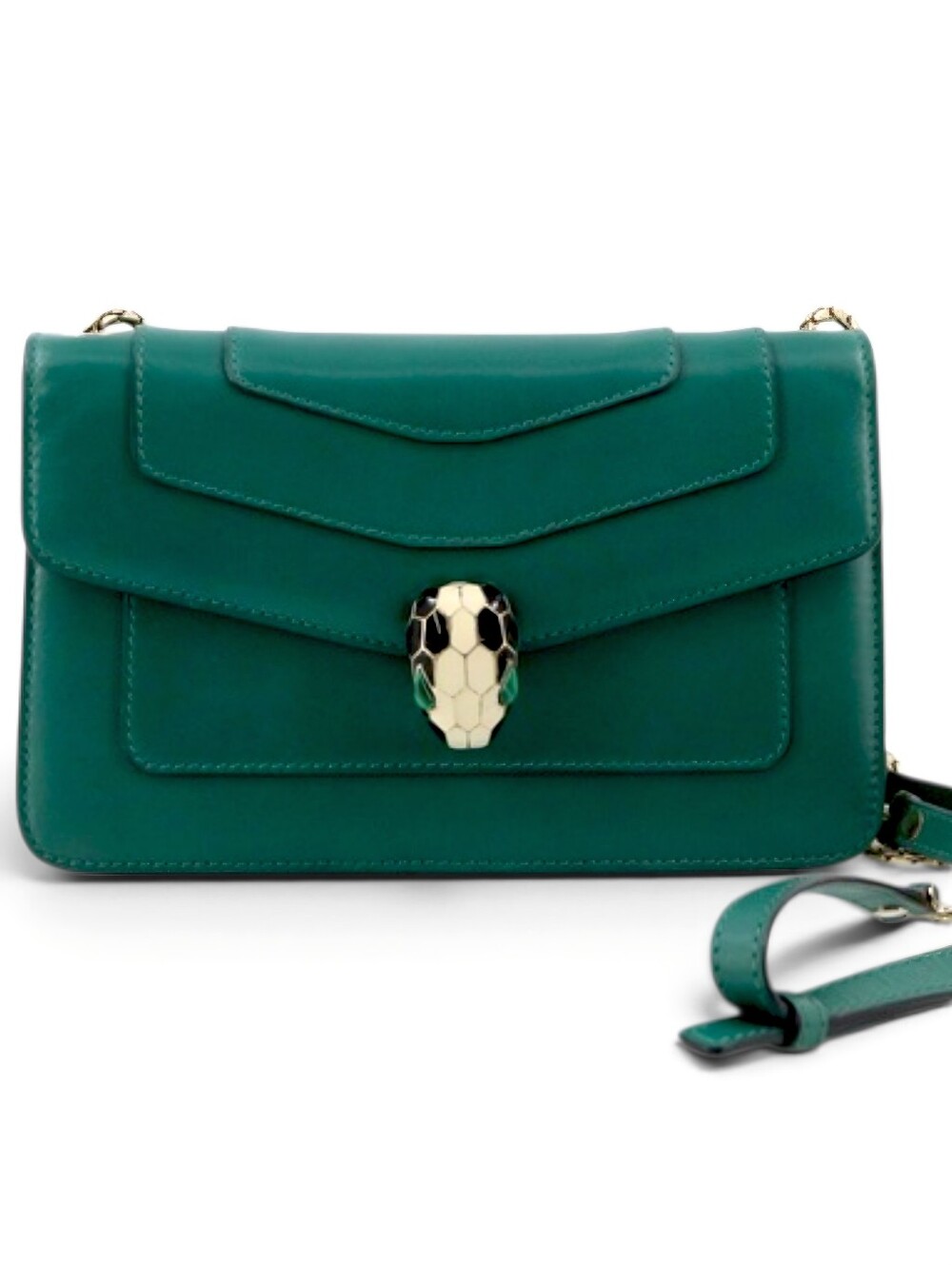 Bvlgari Serpenti Green Leather Crossbody Bag with Snake-Head Clasp